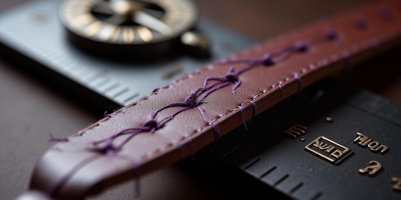 Close up of precision leather stitching and geometric tools