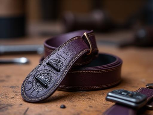 Limited edition Matrix series leather belt with visible production stamps
